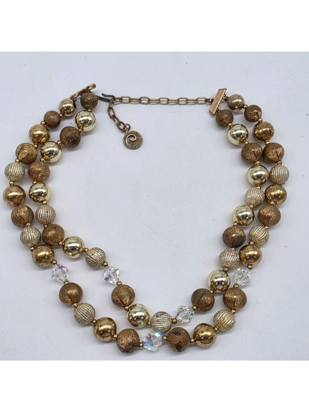 Vintage LISNER Statement Double Strand Gold Tone & Crystal Bead Necklace - Picture 5 of 8